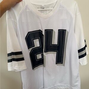 Women's White and Black Number 24 Jersey Top
